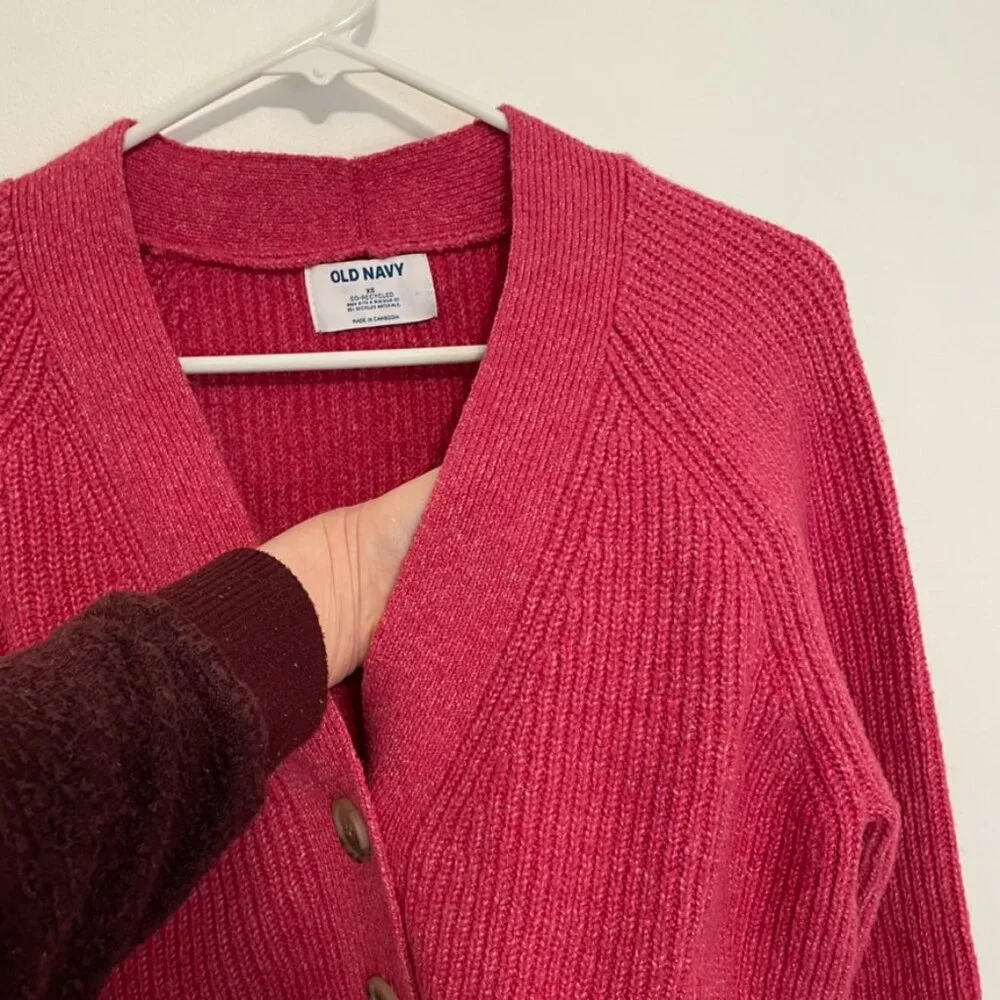 OLD NAVY Shaker Stitch Cardigan Sweater Magenta / Berry Pink Chunky Knit Relaxed - Picture 9 of 15